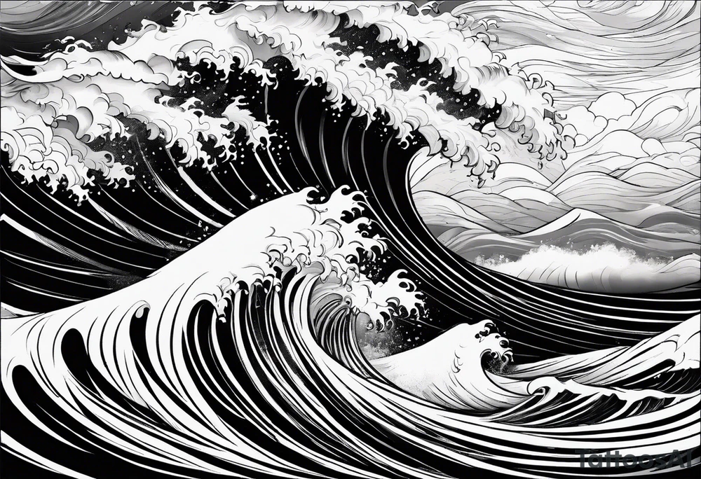 picture 8 by 8 centimeters of sea waves before a storm tattoo idea