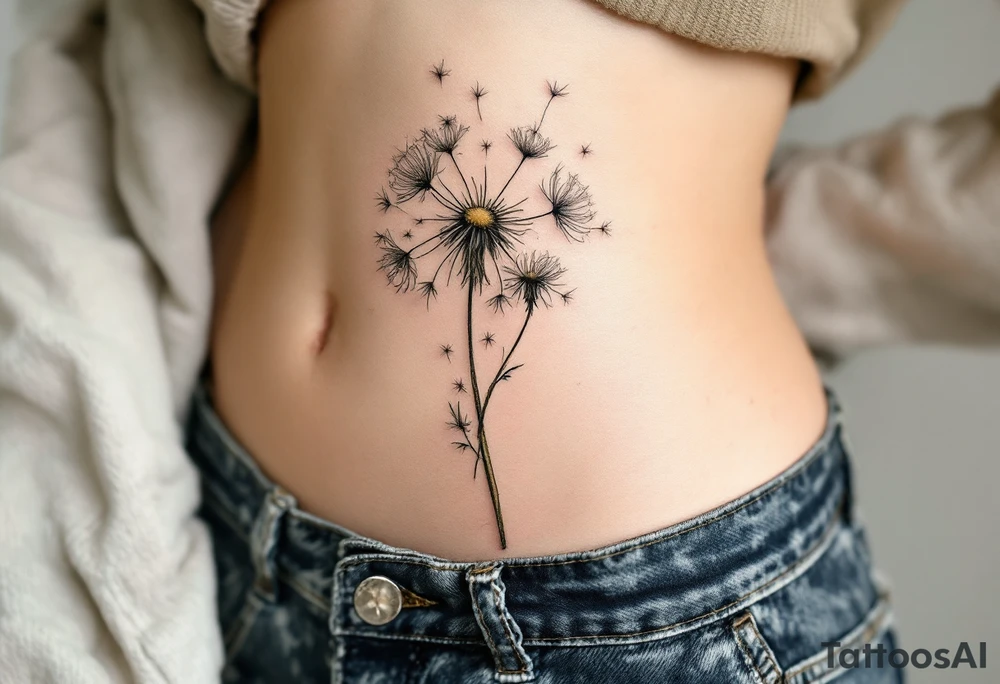 Sketch-style dandelion with muted olive and taupe accents, giving a vintage naturalist feel. tattoo idea