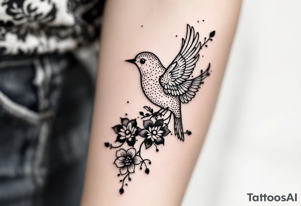 Bird with flowers tattoo idea