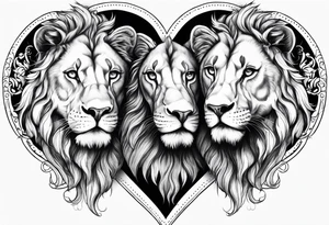 twin lion head shaped like a heart tattoo idea
