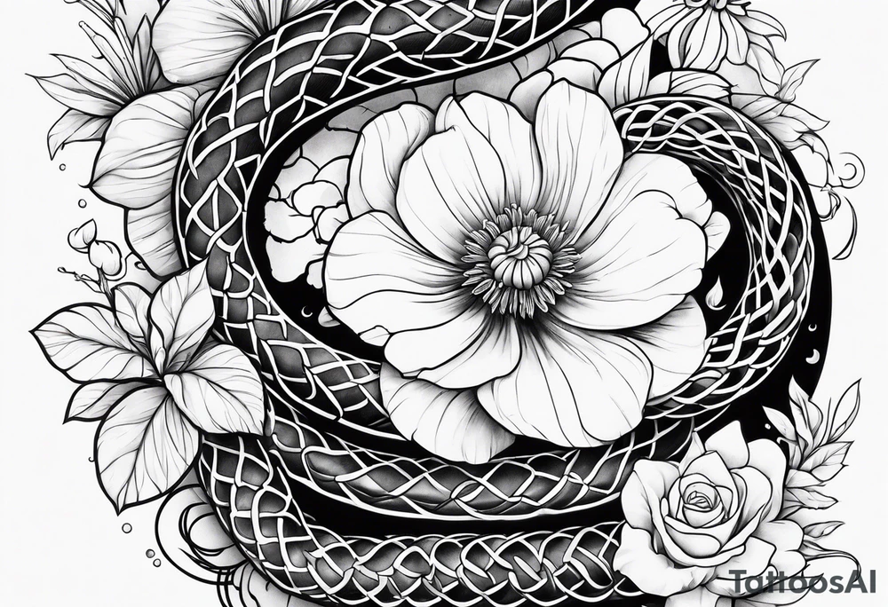 Snakes and flowers tattoo idea