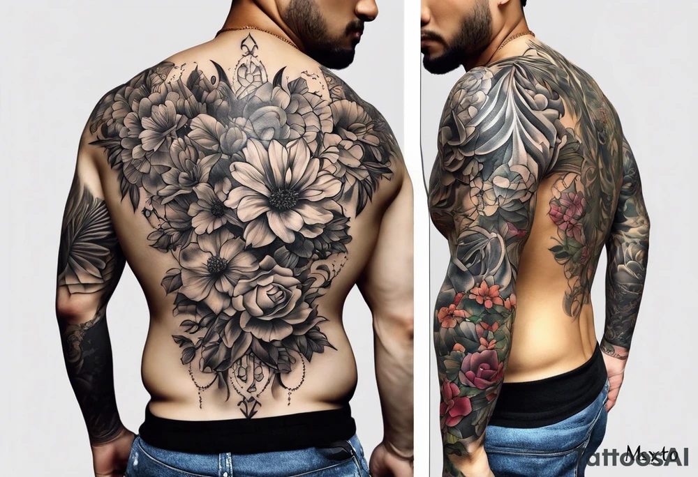 Spine tattoo with flowers and a country aspect tattoo idea