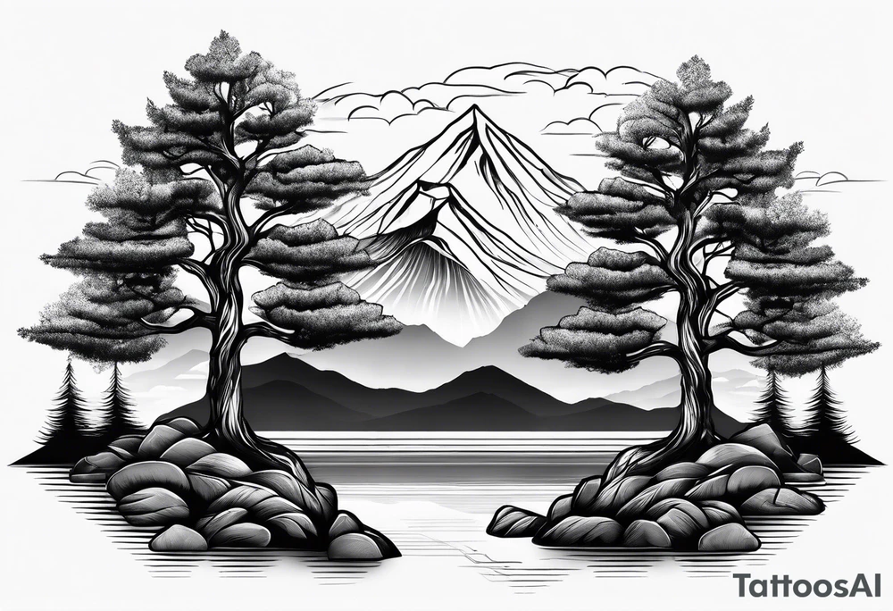 Three mountains three trees with roots tattoo idea
