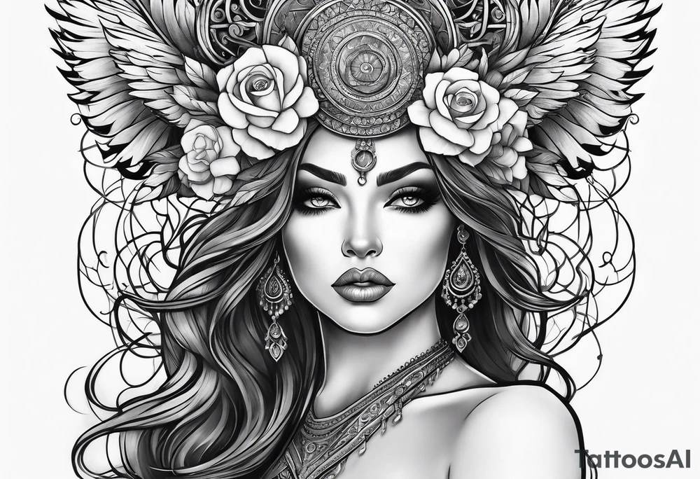 Dark feminine ethereal goddess tattoo idea