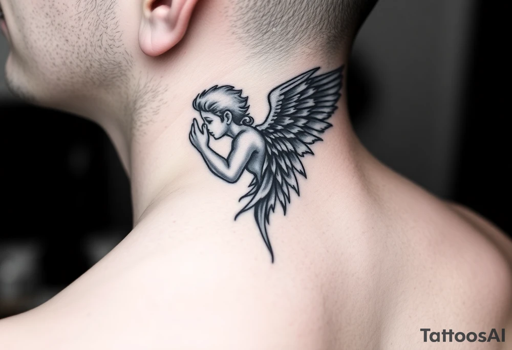Angel whispering into ear tattoo idea