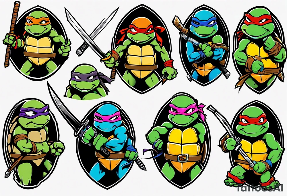 teenage mutant ninja turtles fighting sleeve tattoo idea