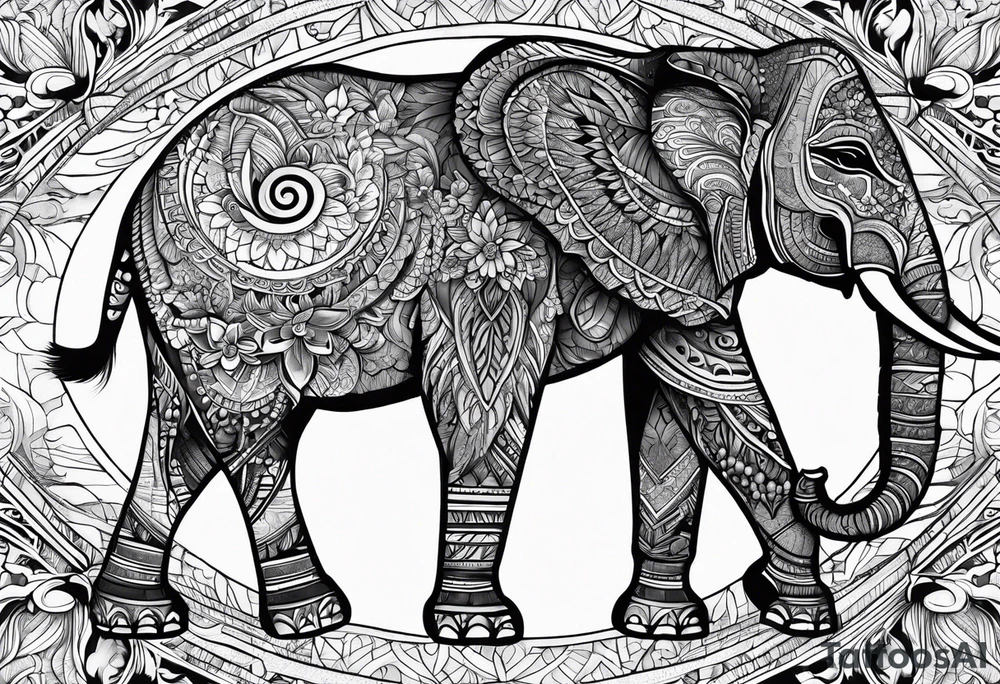 compas thailand country outline with elephant tattoo idea