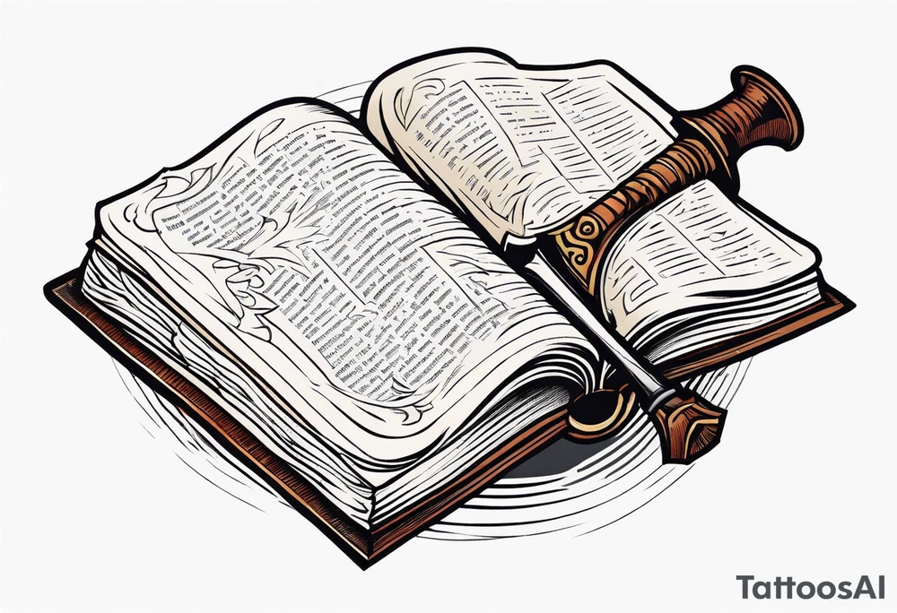 An opened bible with a battle Axe tattoo idea