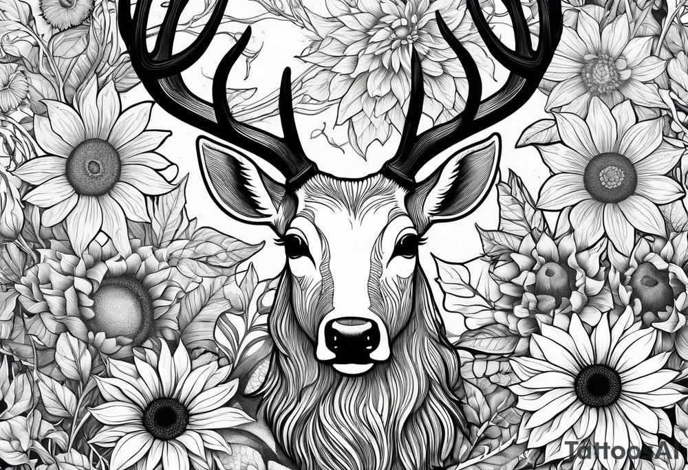 fine line sunflowers and wildflowers deer antler No deer , tattoo idea