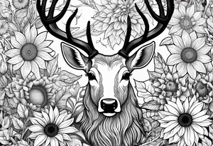 fine line sunflowers and wildflowers deer antler No deer , tattoo idea