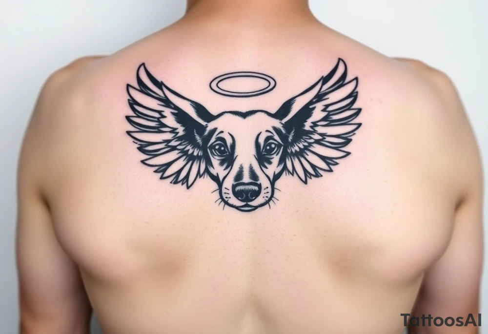 Dachshund ears with wings and halo tattoo idea