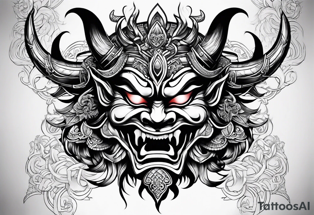 Oni mask in celctic style tattoo idea
