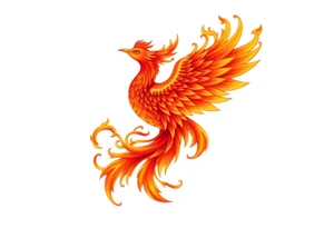 large fiery phoenix surrounded by fire. with a crown of fire flapping wings with a flaming tail tattoo idea