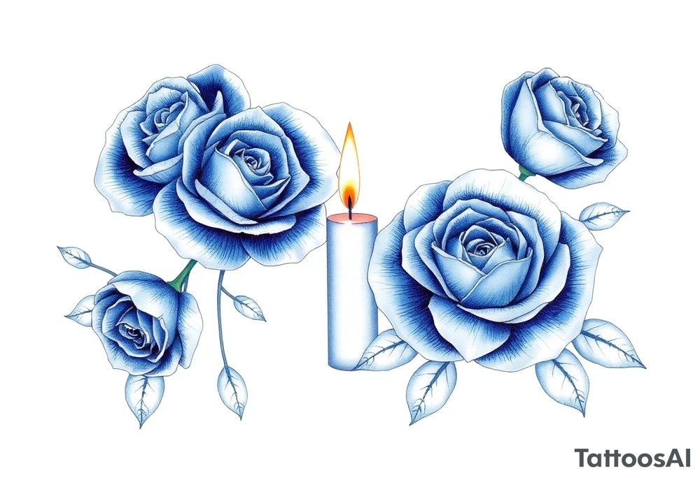 Blue, roses, short candles, water tattoo idea