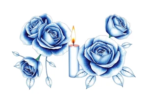 Blue, roses, short candles, water tattoo idea