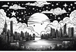 stars, clouds, city tattoo idea