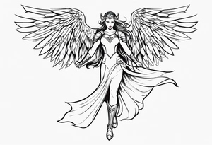 The full body of a Valkyrie with wings flying tattoo idea