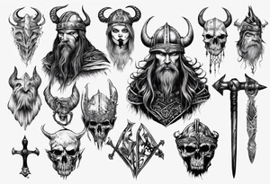uma bruxa viking com corvos em preto e branco tattoo idea