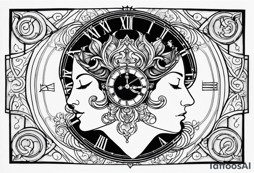 Janus, timeless clock, Aquarius tattoo idea
