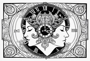 Janus, timeless clock, Aquarius tattoo idea