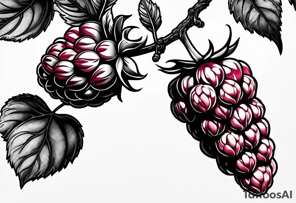 a single long raspberry branch that is growing downards tattoo idea
