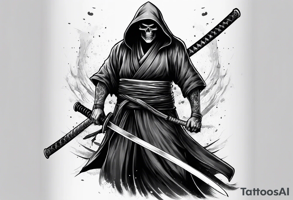 katana with grim reaper tattoo idea