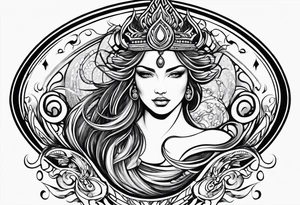 Aquarius goddess with water surrounding it in a tribal design tattoo idea