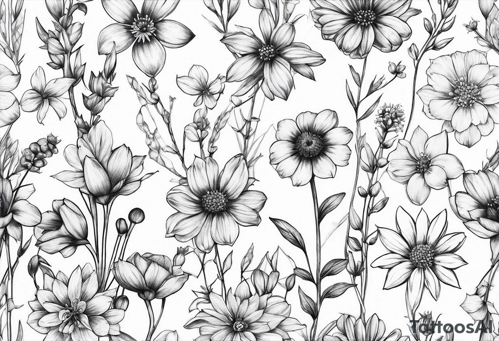small long stem wildflowers tattoo idea