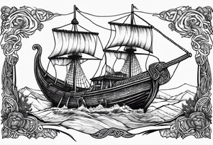 Viking long ship, grizzly bear, oak tree tattoo idea
