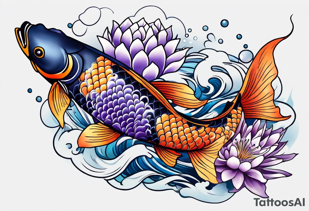 Koi fish with a water Lilly and a violet tattoo idea
