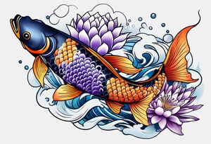 Koi fish with a water Lilly and a violet tattoo idea