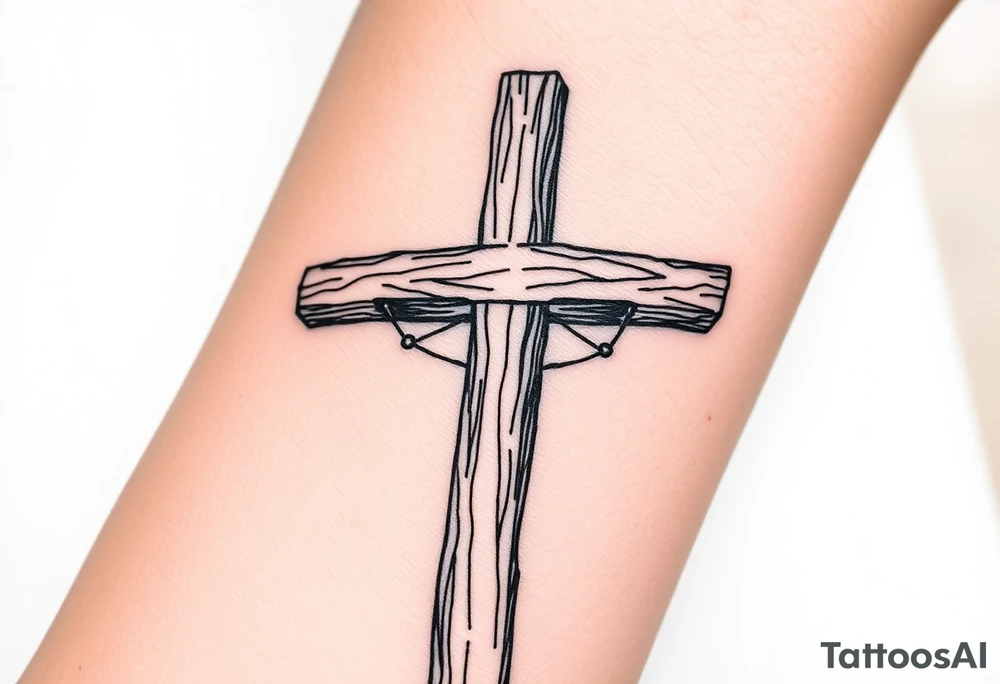 a wooden 12kv pole. Make the pole a cross that has a hidden resemblance to god. tattoo idea