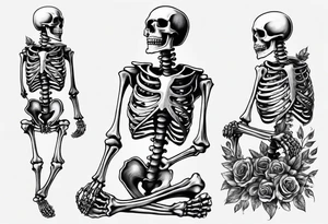 a full body skeleton sitting with his heart in his hand tattoo idea