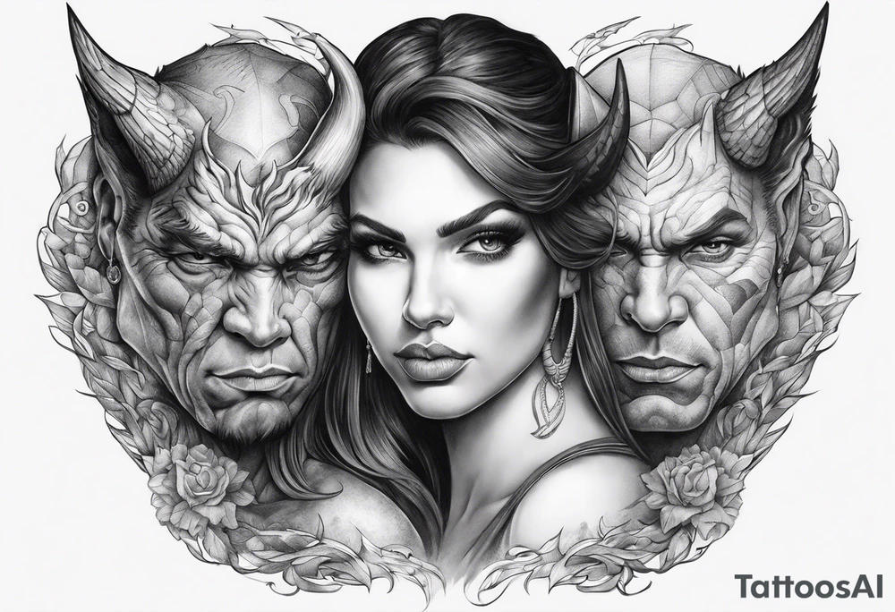 Devil on one shoulder, angel on the other shoulder tattoo idea Devil on one shoulder, angel on the other shoulder tattoo idea