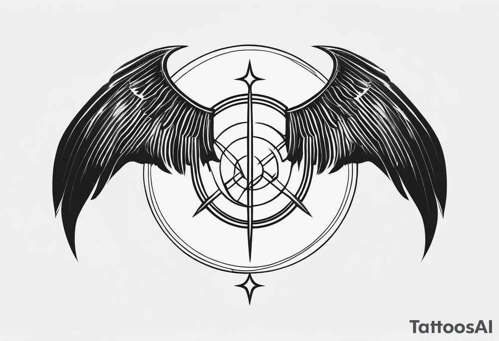 Wings with freedom symbol, Jedi symbol, atheist symbol, crescent moon tattoo idea