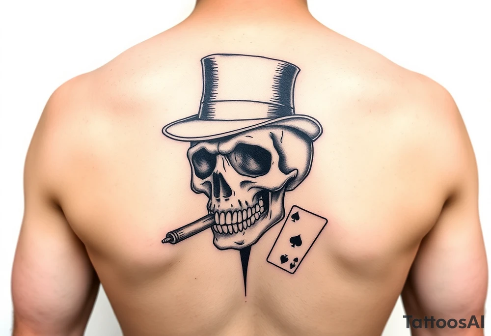 skull with top-hat,cigar in his mouth and playing cards. tattoo idea