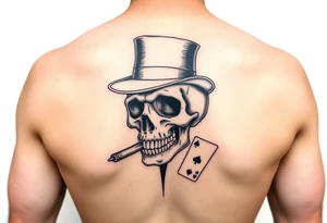 skull with top-hat,cigar in his mouth and playing cards. tattoo idea