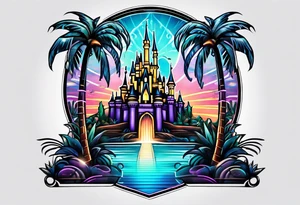 Disney castle palm tree tron style tattoo idea TattoosAI