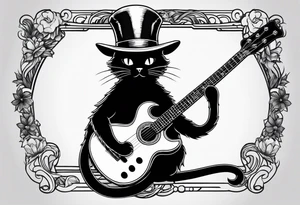 black cat funny hat holding a guitar tattoo idea