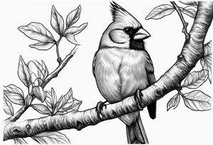 Masculine, cardinal on branch, realistic, upper arm, black and white, Hungarian tattoo idea