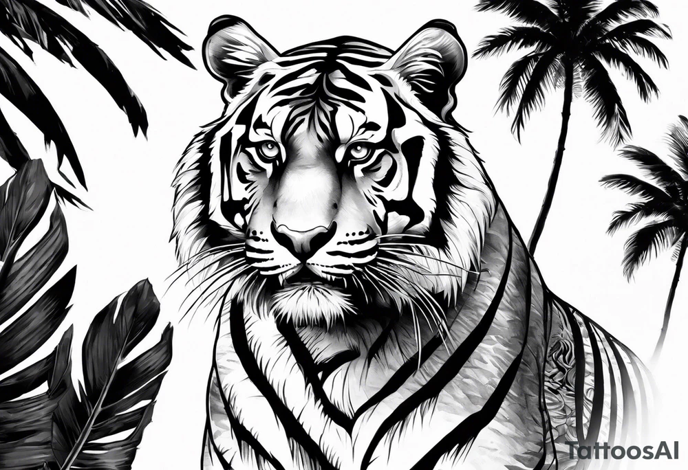 tiger climbing palm tree tattoo idea
