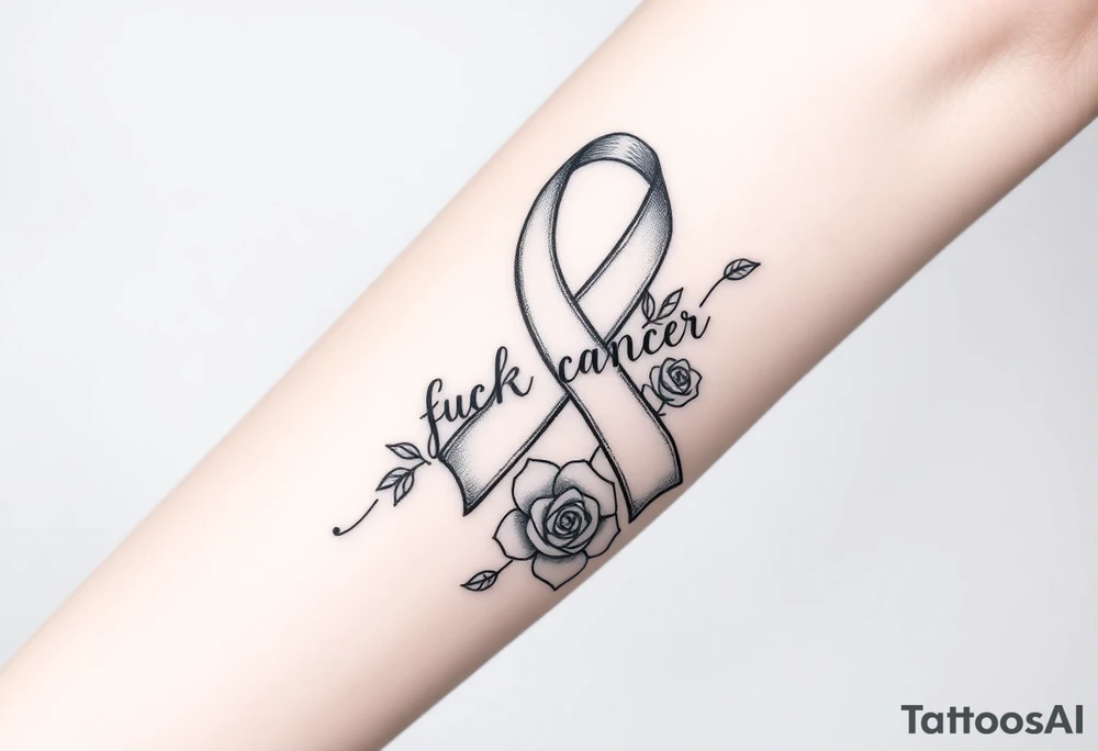 Pretty Cancer ribbon that says "fuck cancer"with roses tattoo idea