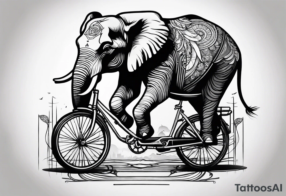 An elephant rides a bicycle tattoo idea