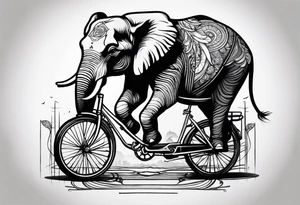 An elephant rides a bicycle tattoo idea