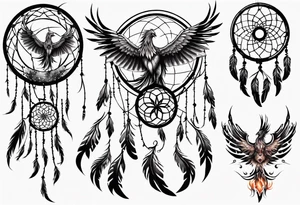 Fire Phoenix flying dream catcher tattoo idea