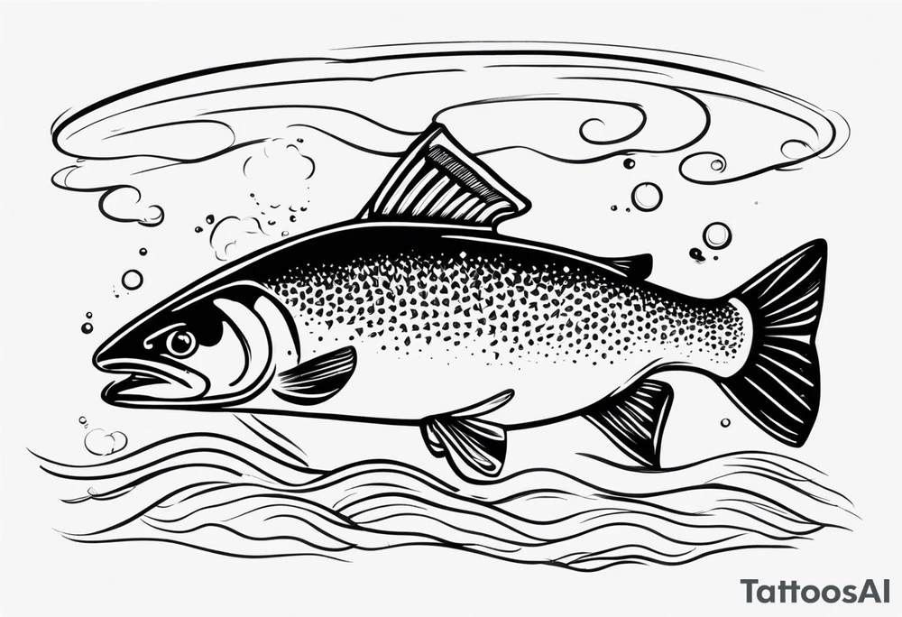 "A small tattoo featuring a lovestruck trout as the main theme, drawn without lines, using only color combinations." tattoo idea