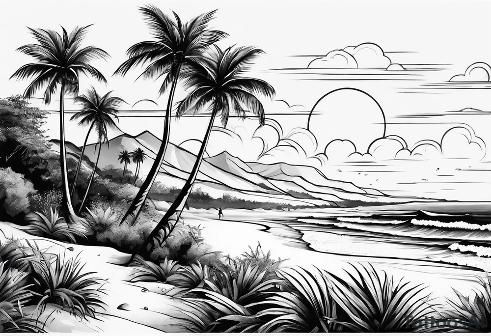 beach landscape on upper arm with palm trees tattoo idea beach landscape on upper arm with palm trees tattoo idea