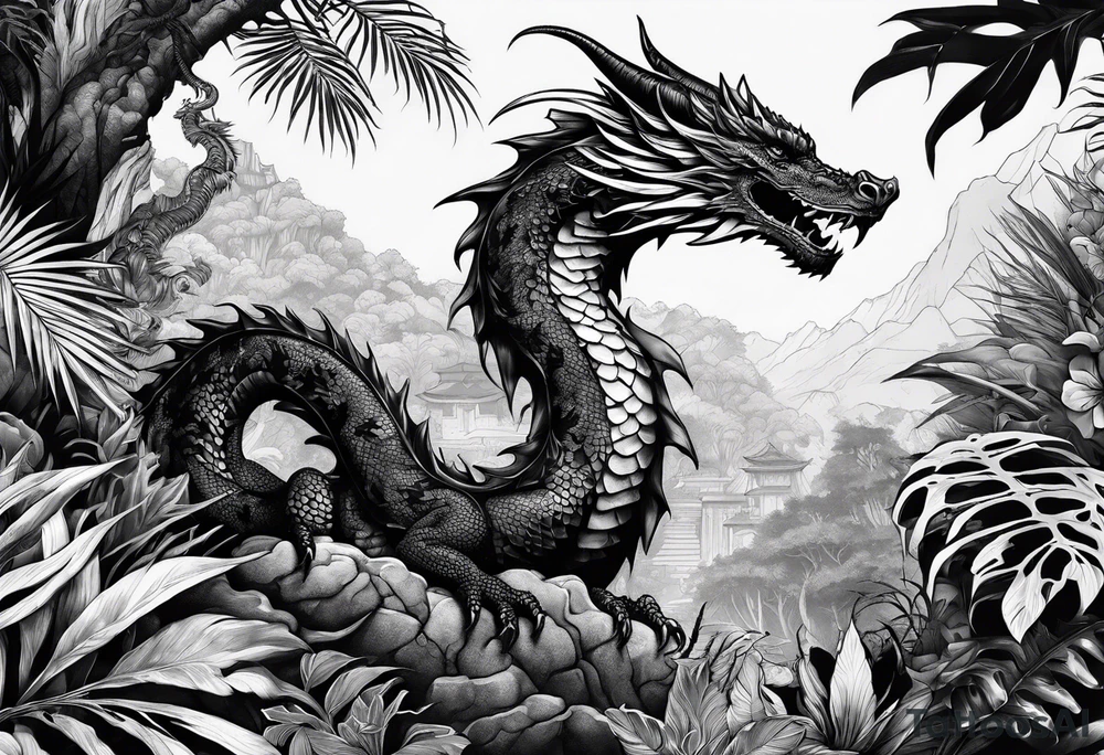 aesthetic jungle with a dragon tattoo idea