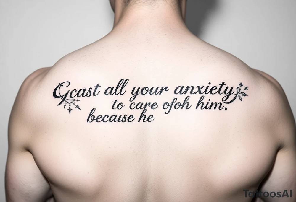 cast all your anxiety on him because he cares for you" tattoo idea