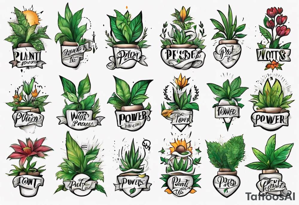 Words “Plant Power” with plants tattoo idea